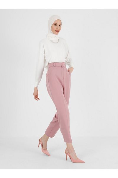 Refka Belted Carrot Trousers - Dried Rose - Woman