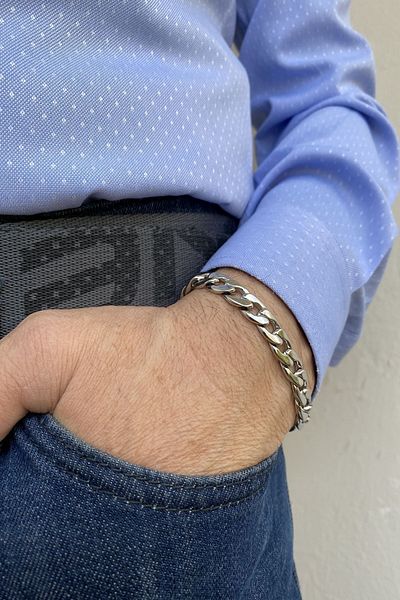 axexuar Steel Men's Thick Figaro Model Chain Bracelet Shiny Silver Gray