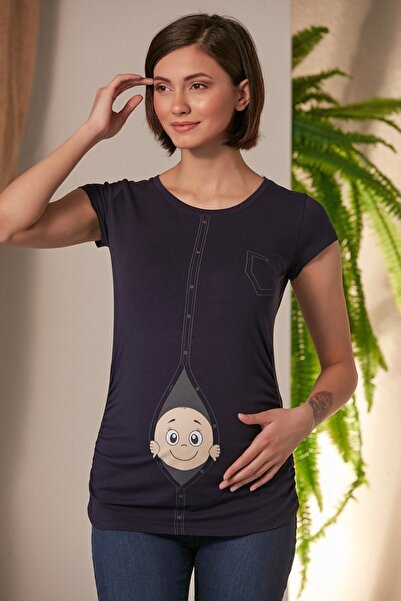 Görsin Hamile Tricou maternitate bleumarin - cu imprimeu bebeluși, mânecă scurtă