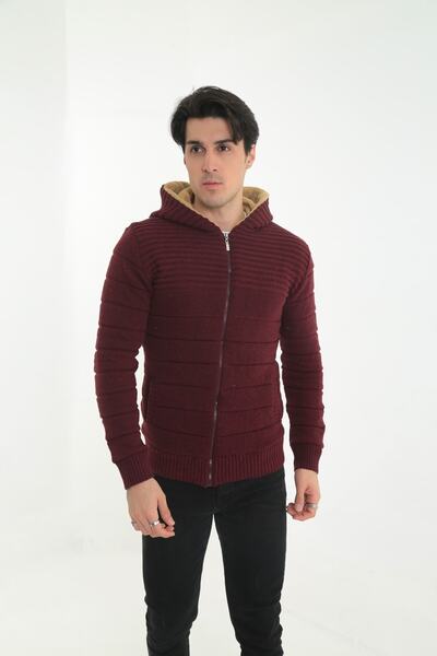 KMKkombin Ανδρική αθλητική ζακέτα με γούνινη κουκούλα