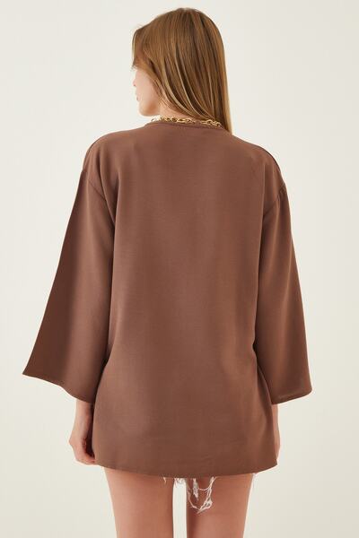 Happiness İstanbul Dámské hnědé ležérní prádlo viskózové kimono BH00388