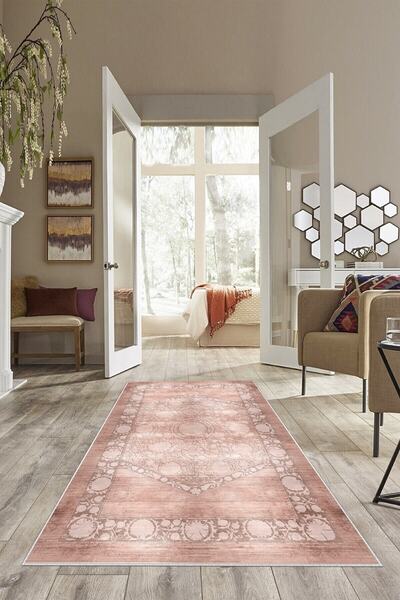 on the clouds Kahverengi Zemin Osmanlı Desenli Yıkanabilir Kaymaz Taban Leke ...