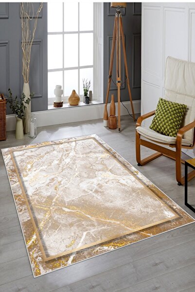 on the clouds Beyaz Zemin Gold Çerçeveli Yıkanabilir Kaymaz Taban Leke Tutmaz...