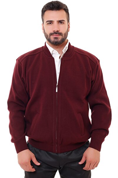 KARBEY TRİKO سترة تريكو مبطنة كبيرة الحجم باللون العنابي للرجال