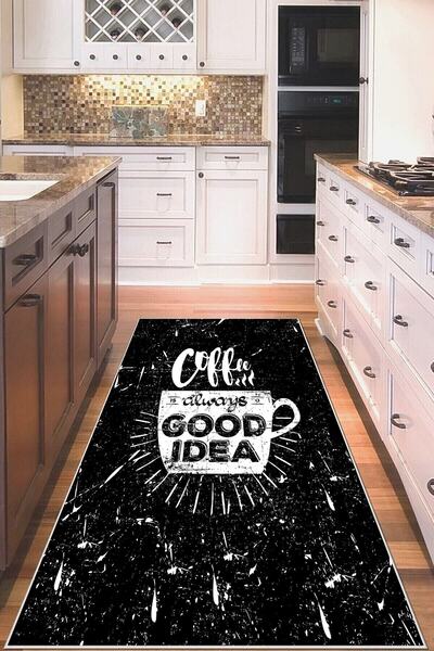 on the clouds Siyah Coffee Desenli Yıkanabilir Kaymaz Taban Leke Tutmaz Moder...