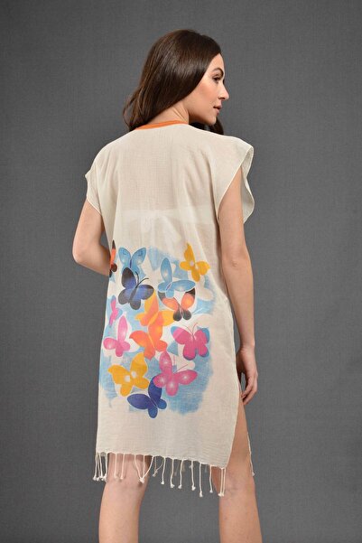 Dosimira Colorful Butterflies Pattern 100% Cotton Collar Pareo / Beach Dress