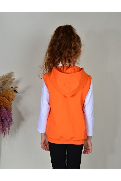 KİDSPİTİRCİK Unisex Children's Orange Zippered (Hoodless) 2-Strand Combed Cotton Vest