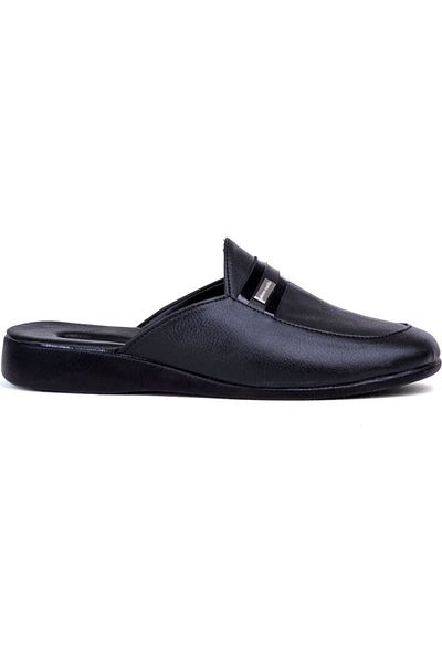 Pierre Cardin Men's Black Embroidered Groom Dowry Leather Home Slippers