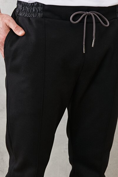 ALTINYILDIZ CLASSICS Ανδρική μαύρη κανονική φόρμα από βαμβακερό παντελόνι