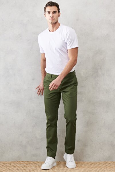 ALTINYILDIZ CLASSICS Ανδρικό χακί slim Fit Slim fit Dobby πλαϊνή τσέπη βαμβακερό παντελόνι Chino