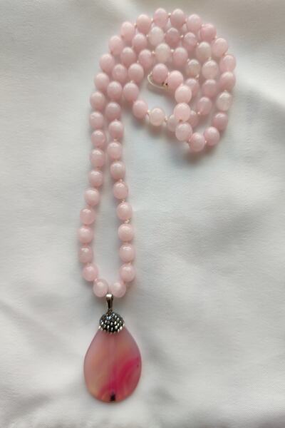 badeaccessories Sertifikalı Pembe Akik Uçlu Pembe Kuvars Doğaltaş Kolye