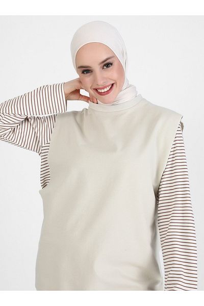Refka Crew Neck Sleeveless Sweatshirt - Beige - Basic