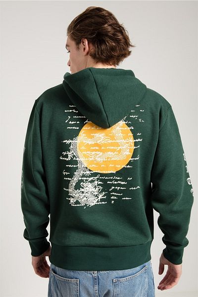 JAHR MARC Ανδρικό φούτερ με στάμπα Dragon Green Oversize