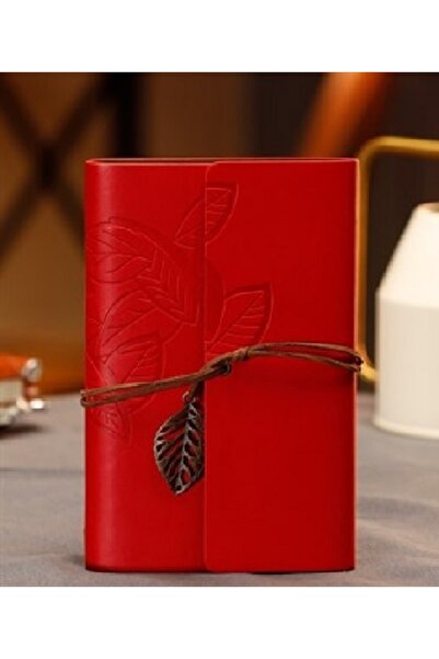 MOBGİFT Yaprak Tasarımlı Retro Deri Defter + Kalem Hediyeli