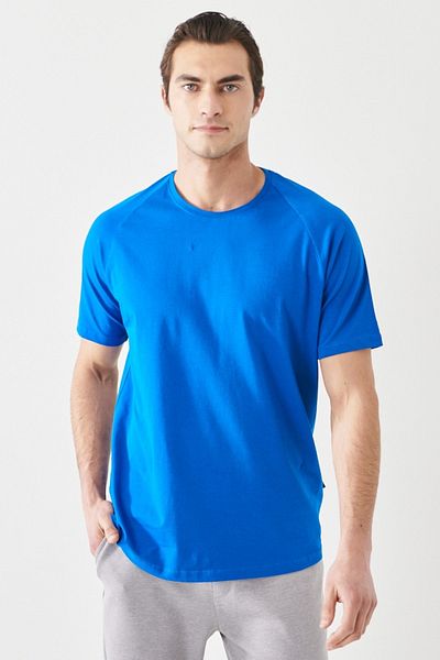 AC&Co / Altınyıldız Classics Pánské Saks Modré Slim Fit Slim Fit Crew Neck Bavlna Flexibilní tričko
