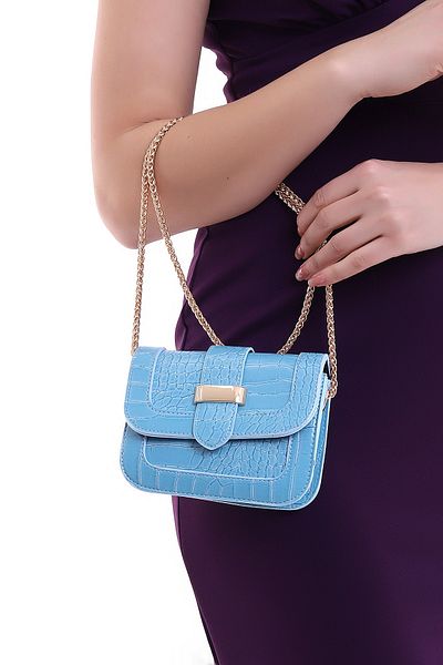 Bagzone Dámská Baby Blue pásková přezka s detailním krytým řetízkovým popruhem Mini Croco taška
