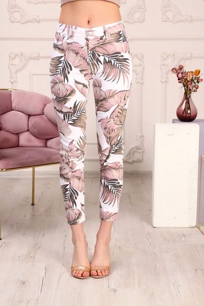 Berm Women's Olive Powder Flower Patterned Skinny Power Lycra Trousers