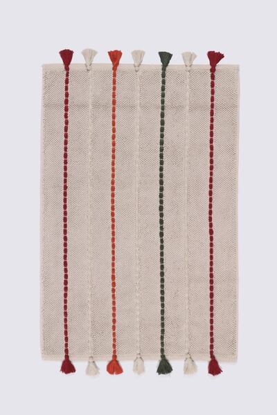 Ecocotton Katari Banyo Paspası %100 Organik Pamuk El Nakışlı Bej 50x80 Cm