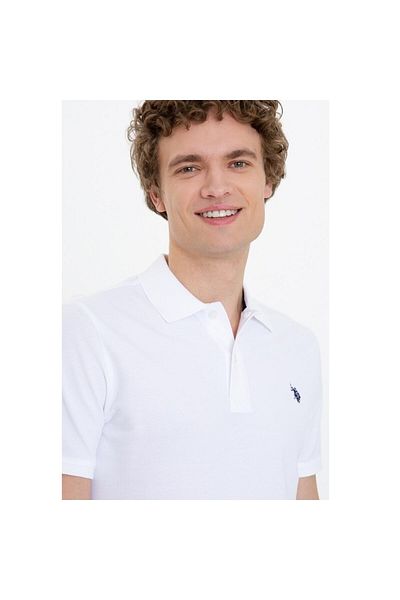 U.S. Polo Assn. Tricou alb cu gât polo pentru bărbați Basic