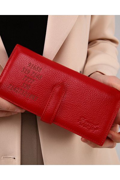 DERKON Red Genuine Leather Wallet with Flowers of Life
