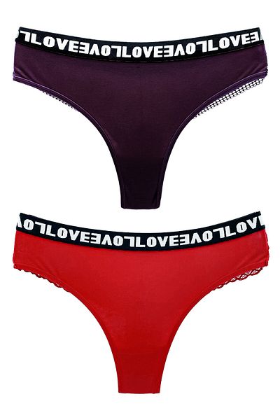 HNX Pachet de 2 chiloți de damă din bumbac elastic Love cu dantelă la spate