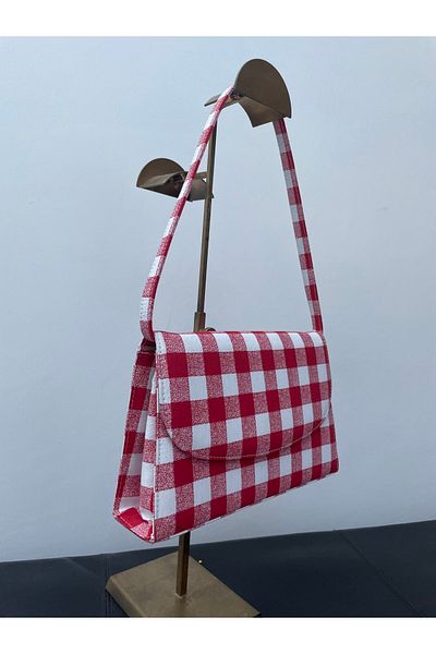 sisa.art Gingham Fabric Summer Shoulder Handle Clutch Handbag
