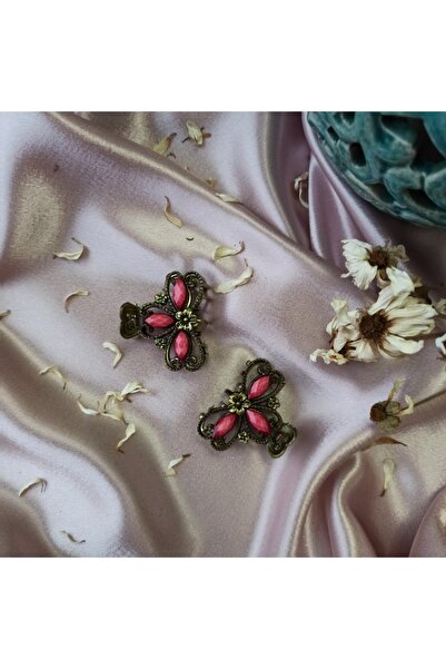 2-Piece Vintage Flower Gemstone Metal Medium Latch Buckle