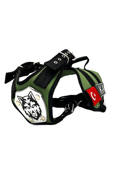 Tasma Market Khaki K9 Wolf Head Turkish Flag Dog Collar Dog Belt