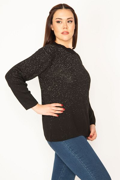 Şans Schwarzer, detaillierter Strickpullover mit Glitzer für Damen in großen Größen 65n32451