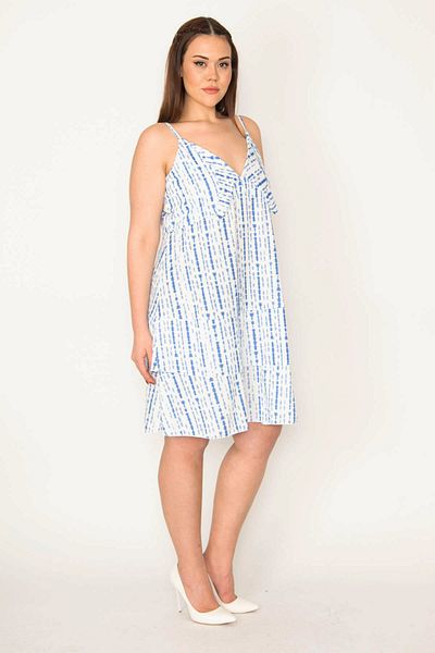 Şans Rochie cu guler albastru de talie mare pentru femei, cu vârf de fustă, cu straturi, cu bretele 65n32464