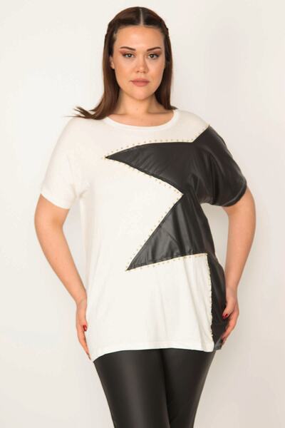 Şans Women's Plus Size Bone Front Detailed Blouse 65n32387