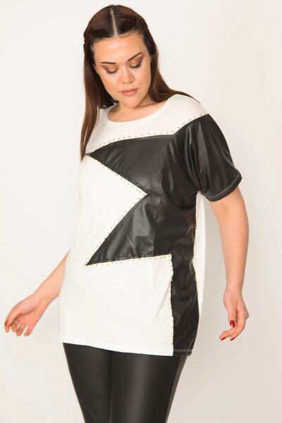 Şans Women's Plus Size Bone Front Detailed Blouse 65n32387