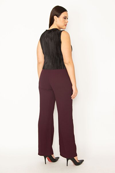 Şans Women's Large Size Plum Classic Fabric Trousers 65n32154
