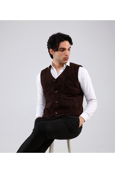 CE-YIL DERİ ÜRÜNLERİ Genuine Leather Suede Vest