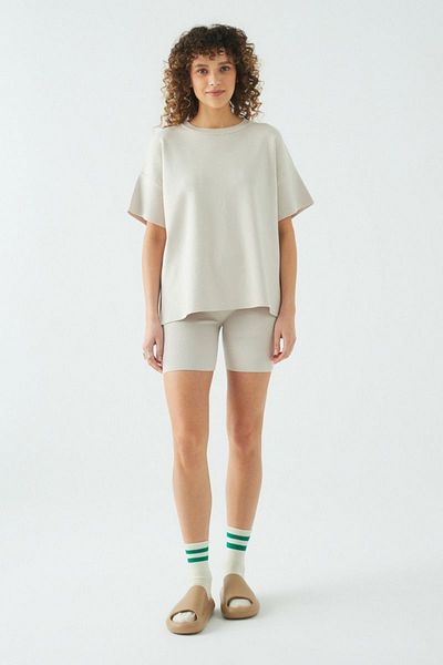 JU Beige Bikershorts mit hoher Taille