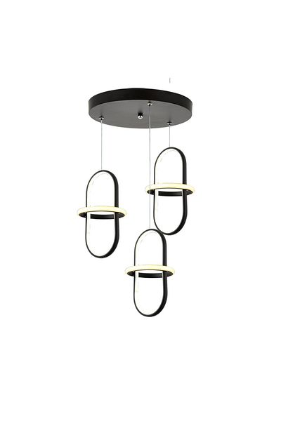 TT AYDINLATMA Minyon Model Tt006-3y-sy (White Light LED, 3-Piece Matte Black Round LED Chandelier)