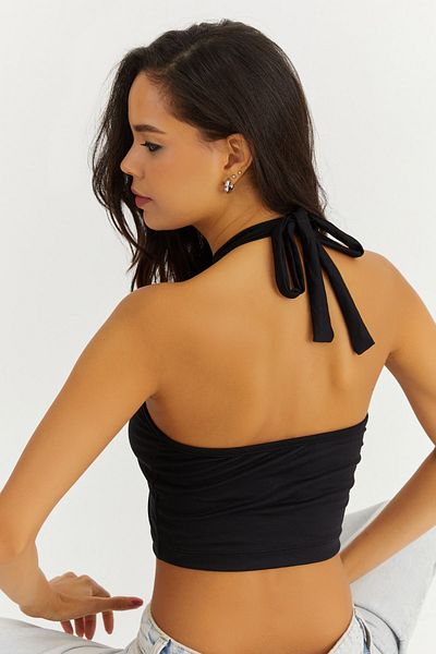 Cool & Sexy Schwarze Neckholder-Crop-Bluse für Damen EY1480