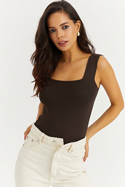 Cool & Sexy Dámská hnědá pletená halenka s čtvercovým výstřihem YV80