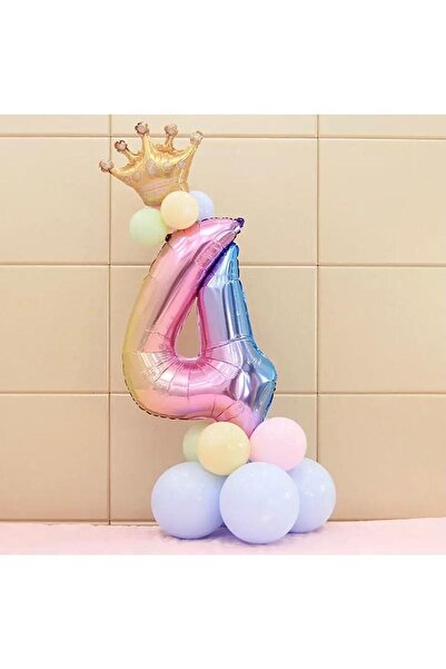 BEST PARTİ DOĞUM GÜNÜ PARTİ SÜSLERİ رقم قوس قزح بعمر 4 سنوات وبالون فويل تاج ...