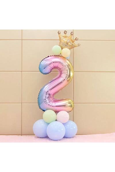 BEST PARTİ DOĞUM GÜNÜ PARTİ SÜSLERİ 2 Year Old Rainbow Number And King Crown ...