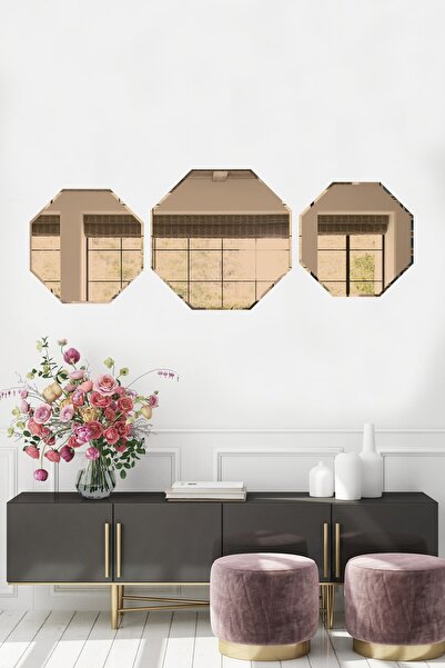Decorita Ayna - Bronz Ayna - 3'lü Takım Sekizgen Ayna