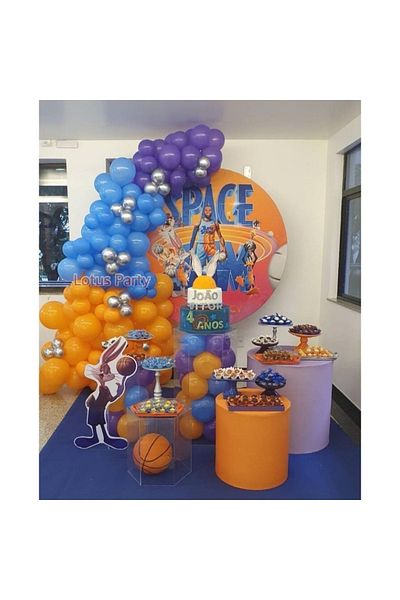 LOTUS PARTY 100 Pieces - Balloon Chain Set - ( Orange - Purple - Blue - Chrome Silver Color Balloon )
