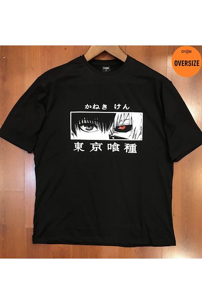 Orijin Tekstil Μαύρο μπλουζάκι με στάμπα Tokyo Ghoul Kaneki Ken Eyes