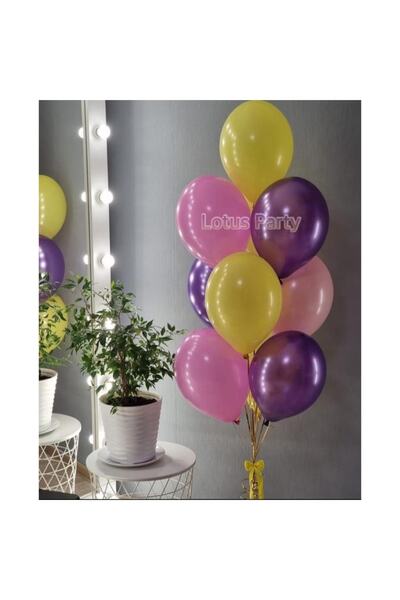 LOTUS PARTY 10 Pieces - Balloon Set - ( Pink - Purple - Yellow Colors Balloon )