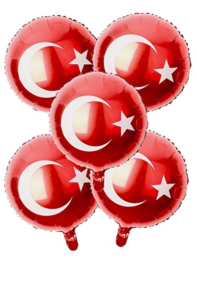 Parti Furyası 23 Nisan Süslemesi 5 Adet Bayrak Folyo Kırmızı Balon Türk Bayra...