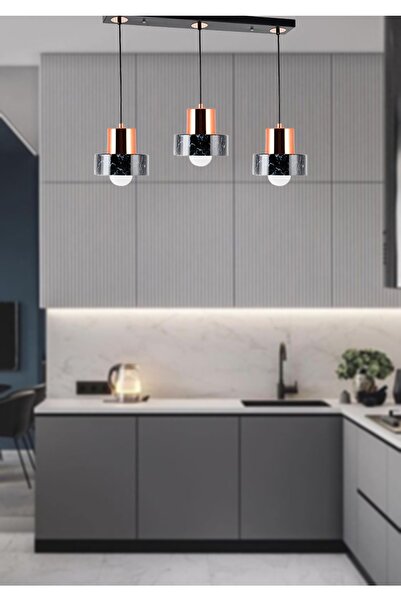 TT AYDINLATMA Tt017-3s-msy Mermer Desen 3 Lü Sıralı Siyah Avize