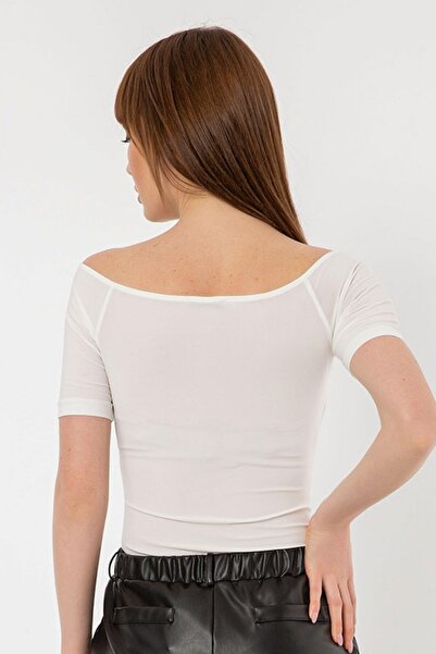 Laranor Ecru Madonna γιακάς μπλούζα/σώμα με κουμπωτά στο κάτω μέρος