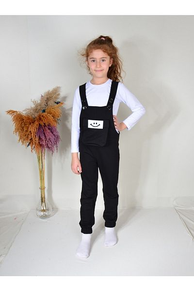 KİDSPİTİRCİK Unisex Kids Black Bag Pocket Salopet + Badi