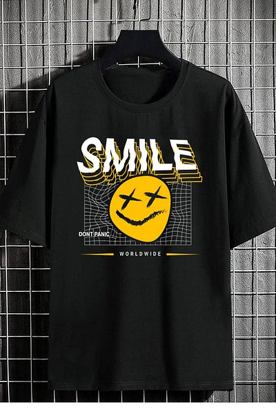 DEEPSENCE Unisex Oversize T-shirt SMILE Front Print Black