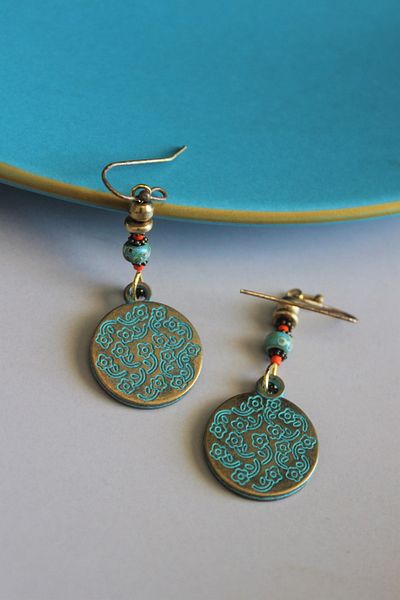 delay art Authentic Long Earrings Ethnic Bohemian Beaded Flower Themed Women's Earrings Handmade Jewelry. Length: 5 cm